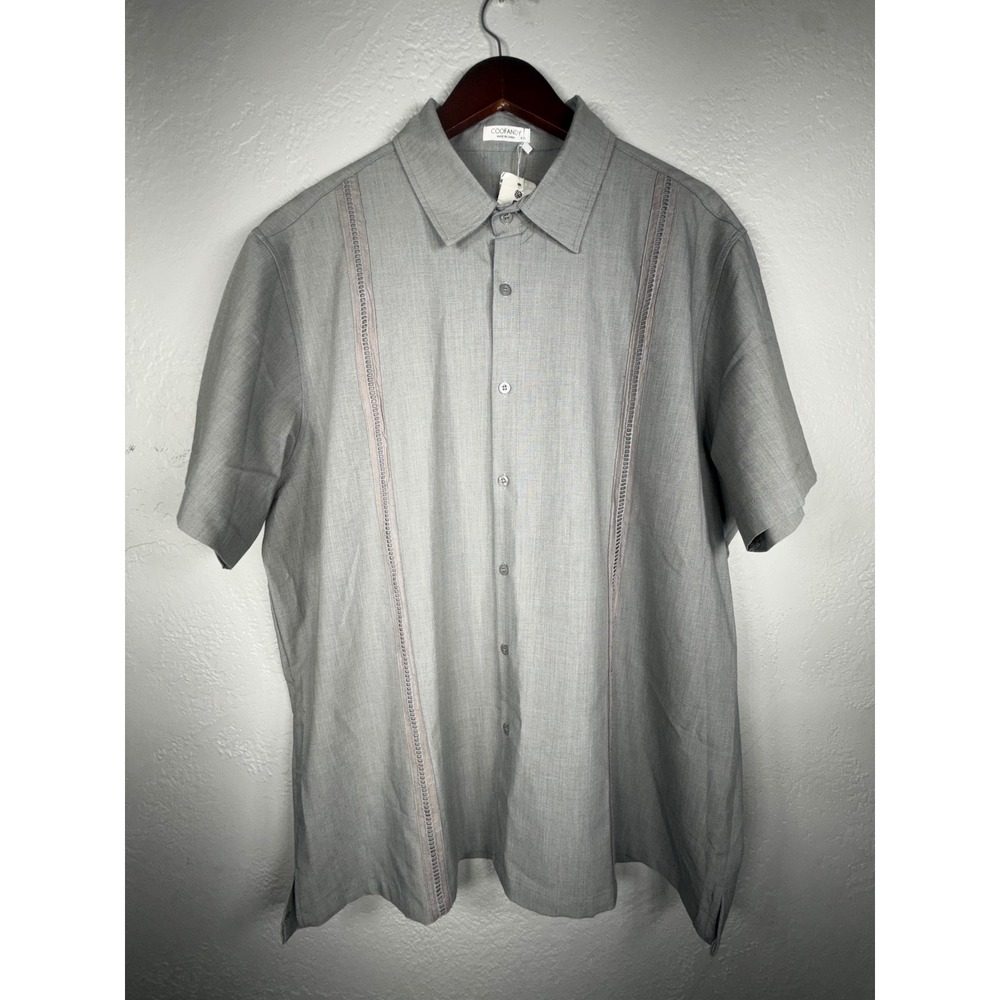 Coofandy Mens Gray Guayabera Short Sleeve Button Down Shirt XXL New With Tags